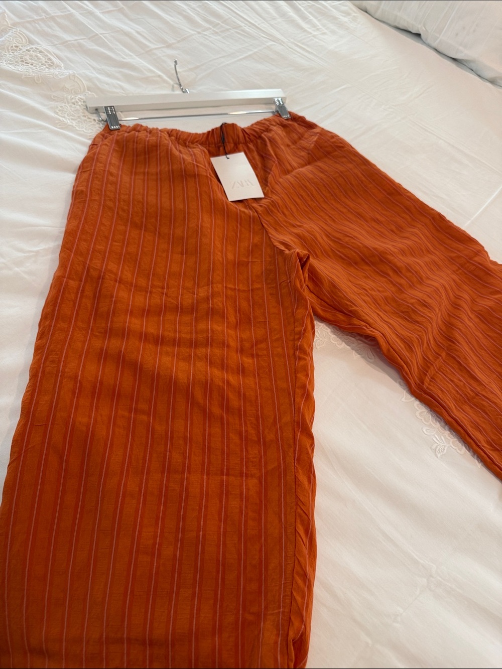 NWT ZARA PRANGE PANTS SIZE LARGE Lightweight Wide-Leg Pants - Picture 12 of 13